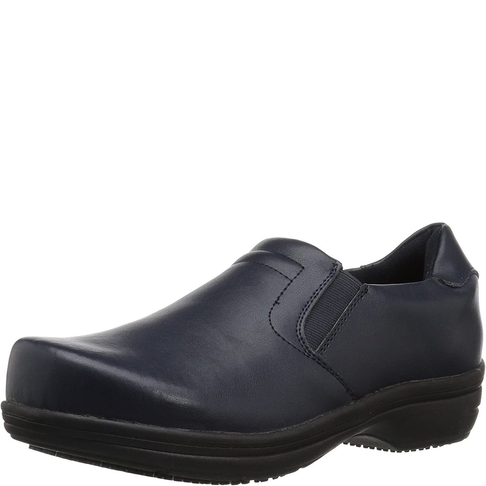 Easy Street Women's Easy Works Bind Slip Resistant Clogs Leather Navy 9M